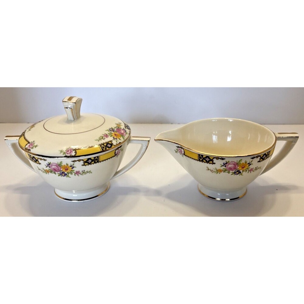 Vintage Edwin Knowles 402E1 Sugar Bowl with Lid and Creamer